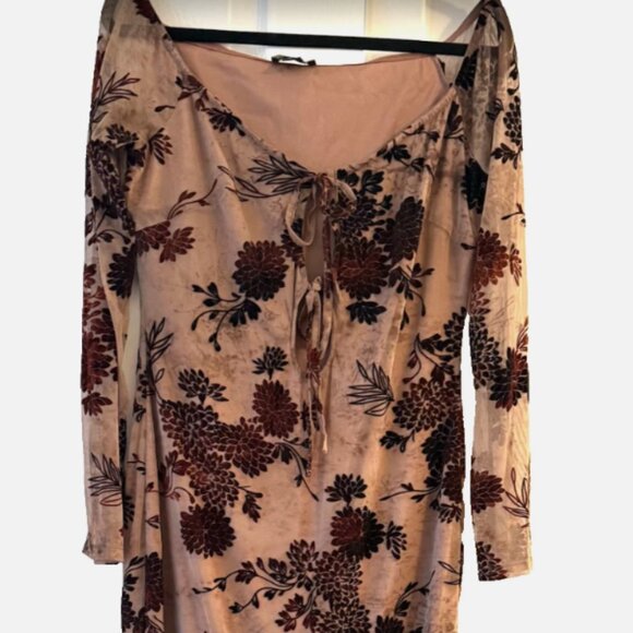 Elegant Romantic Maxi Fit Dress Brown Floral Off The Shoulder Long Sleeve S12 - Picture 1 of 7